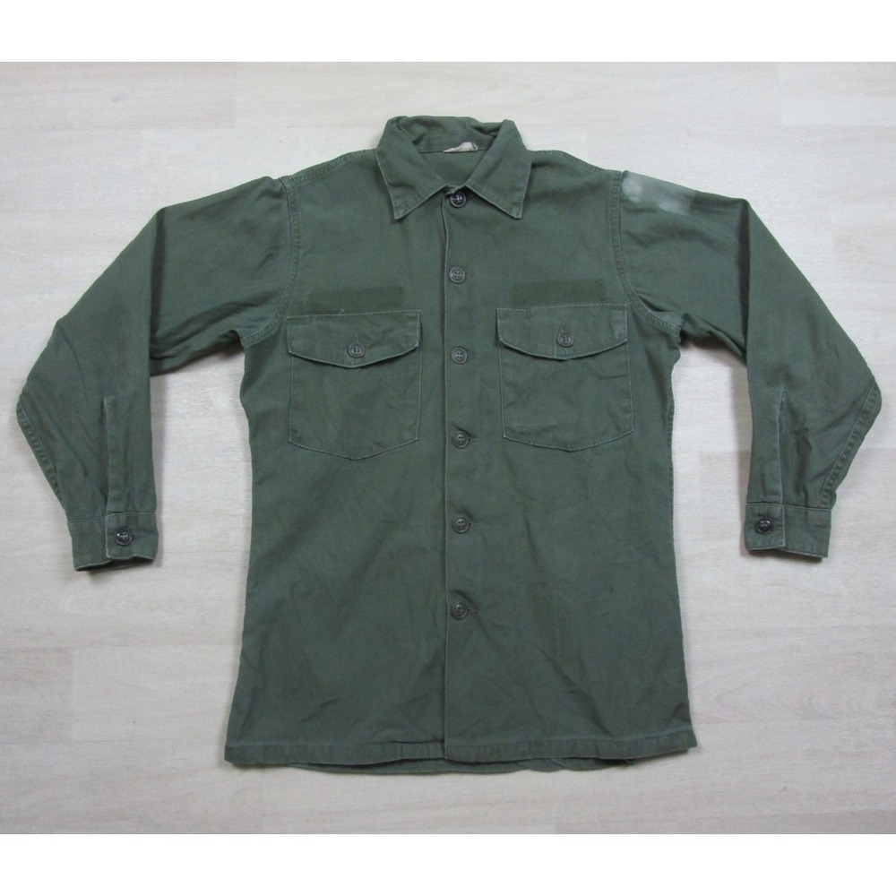 Vintage 60s U.S. Military Fatigue Shirt (14.5x31) Army Cotton Twill Vietnam Era